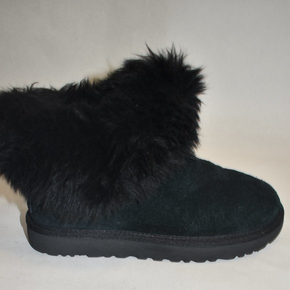 UGG Mini Fluff Collar Black Booties Sheepskin Suede US Size 6 1112491 - Picture 3 of 10